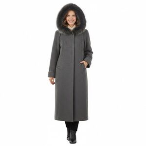 Gray Coat with Faux Fur Hood